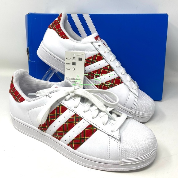 Adidas Superstar Leather White Red Women Sneakers - Picture 3 of 11